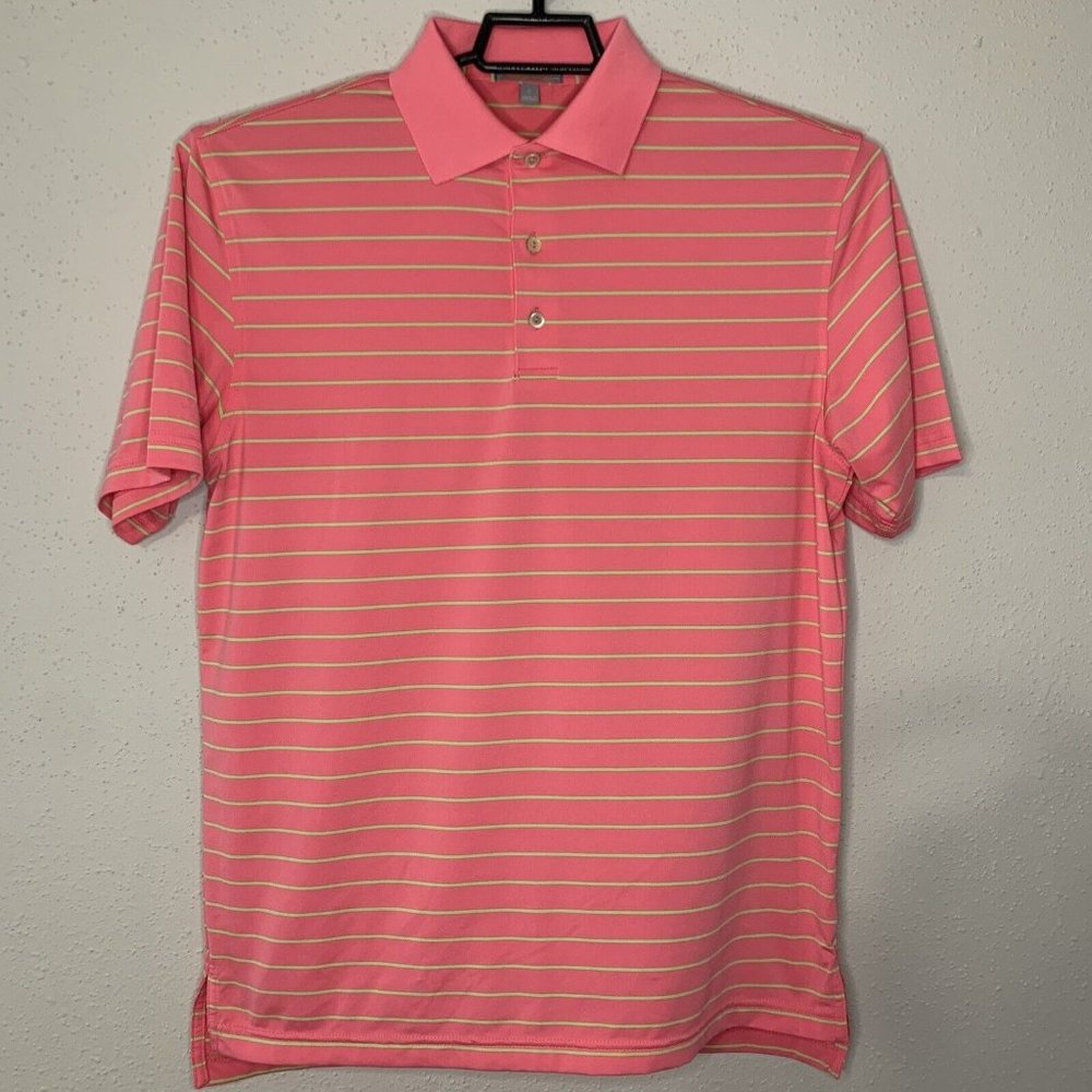Peter Millar Summer Comfort Polo Shirt Pink Striped Mens Sz Small Golf Polo